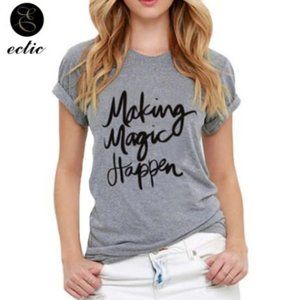 .Making Magic Happen Roll-Sleeve Tee by Yoins